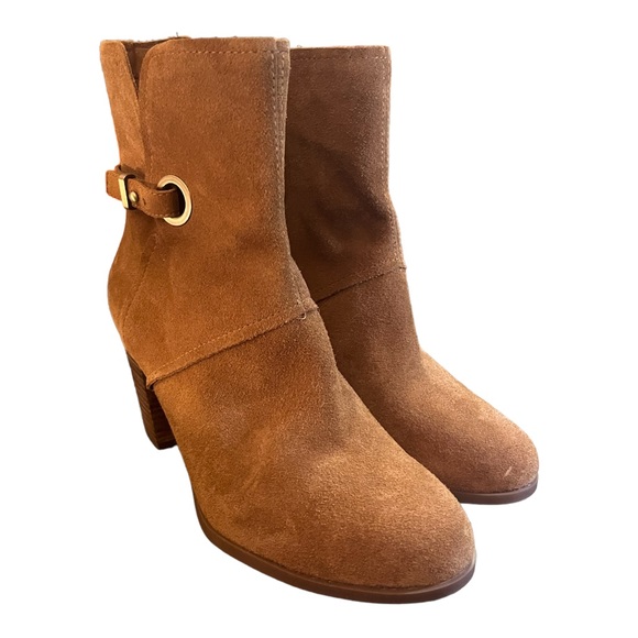 Koolaburra Ugg Chestnut Brown Suede Samiah Buckle Ankle  Heeled Bootie Size: 9 - Picture 2 of 9
